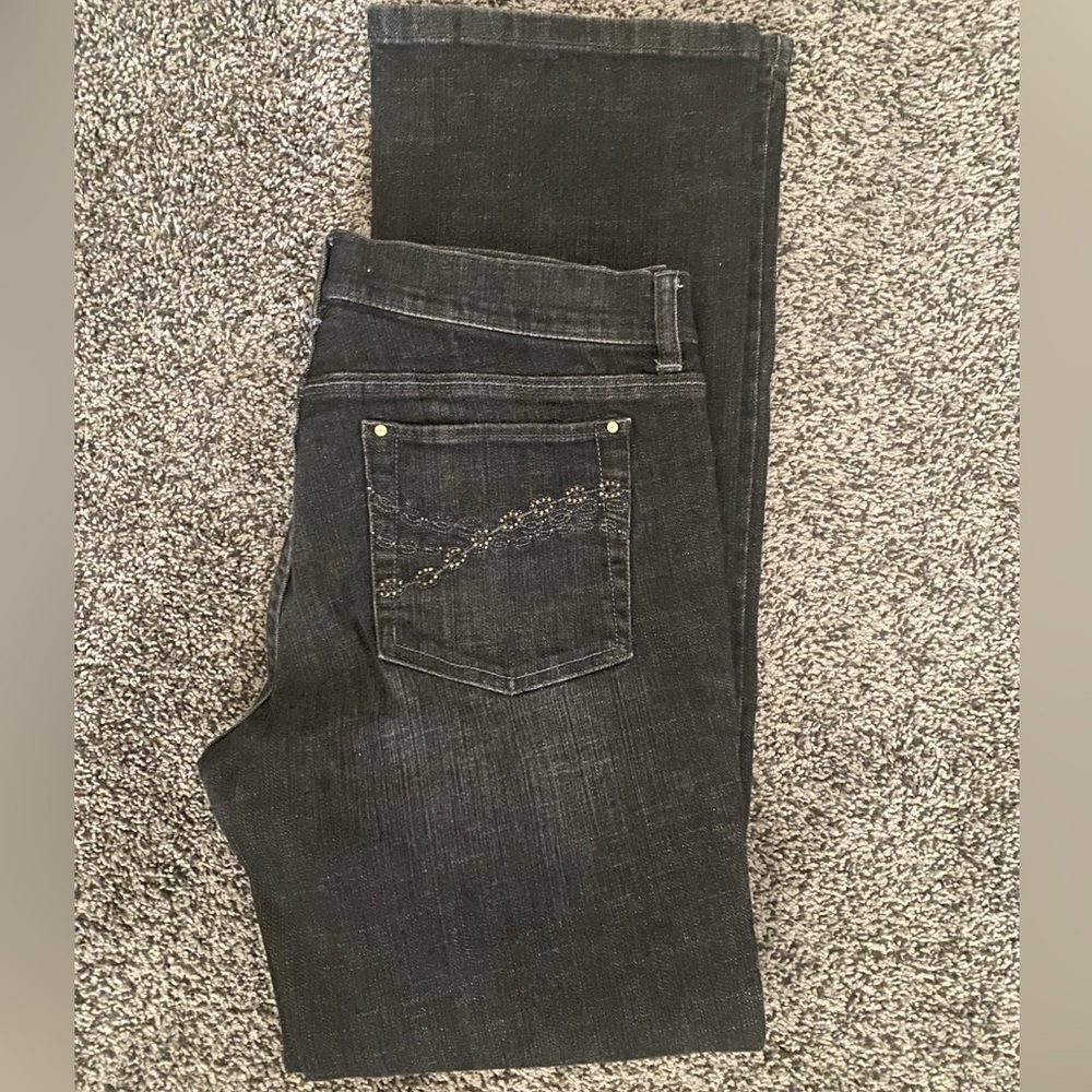 White House Black Market Jeans 8 Noir Black Stretch Denim Rhinestone Accents